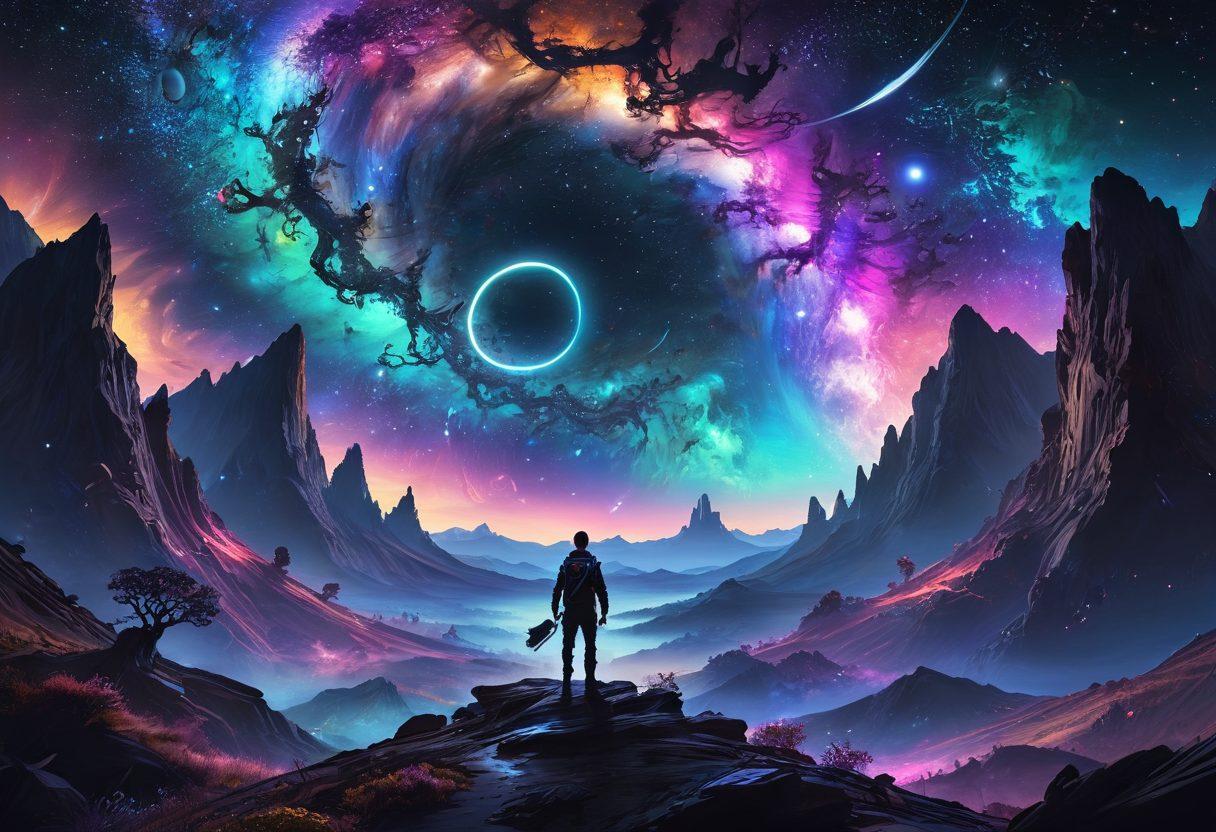 A cosmic-themed landscape showcasing a swirling galaxy made of digital files and torrents, with vibrant icons of P2P sharing swirling around like stars. In the foreground, a silhouette of a person holding a glowing key that unlocks a torrent portal, emphasizing unrestricted access and exploration. The background is a deep space filled with bright colors creating a sense of adventure. super-realistic. vibrant colors. celestial theme.